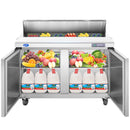 60" W 2 Door Refrigerator Sandwich Salad Prep Table Commercial Stainless Steel Fan Cooling Refrigerator with Cutting Board, 2 Shelves & 16 Pans for Restaurant, Bar, Shop-16.4 Cu.ft