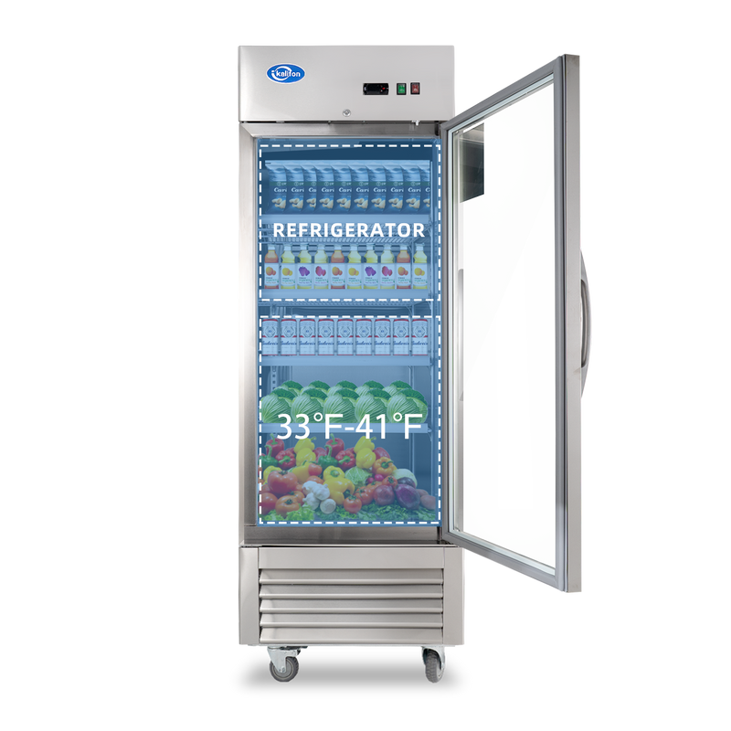 Commercial Display Refrigerator Merchandiser with 1 Glass Door - 23 Cu.Ft Upright Display Refrigerator with LED Lighting