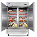 54" Commercial Freezer with 2 Solid Door, 49 Cu.ft Reach-in Stainless Steel Freezer, Fan Cooling Freezer for Restaurant, Bar, Home, Shop, and Business(Equip 8 Shelves)