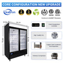 Commercial Glass 2 Door Display Refrigerator 49 Cu.Ft Beverage Cooler Merchandiser Upright with LED Light for Home Restaurant Grocery Stores