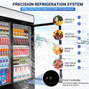 Commercial Glass 2 Door Display Refrigerator 49 Cu.Ft Beverage Cooler Merchandiser Upright with LED Light for Home Restaurant Grocery Stores